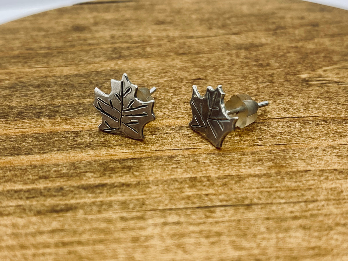 Sterling silver Maple leaf studs