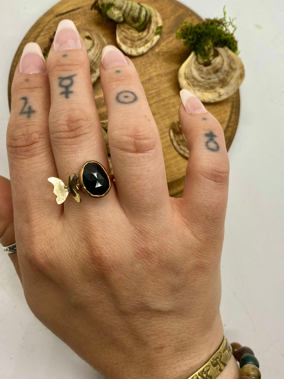 Size 8 14k Gold-filled Butterfly Statement Ring with Onyx