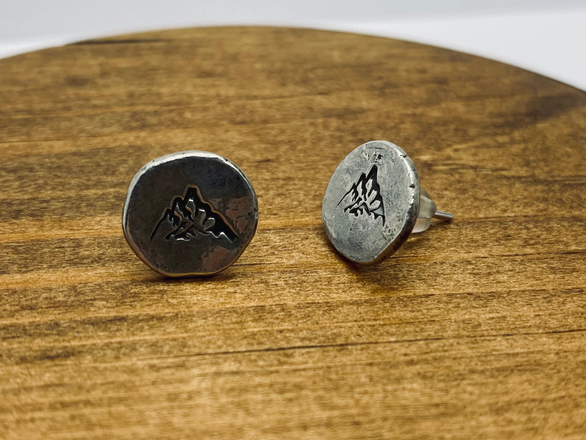 Mountain stud earrings in hammered sterling silver
