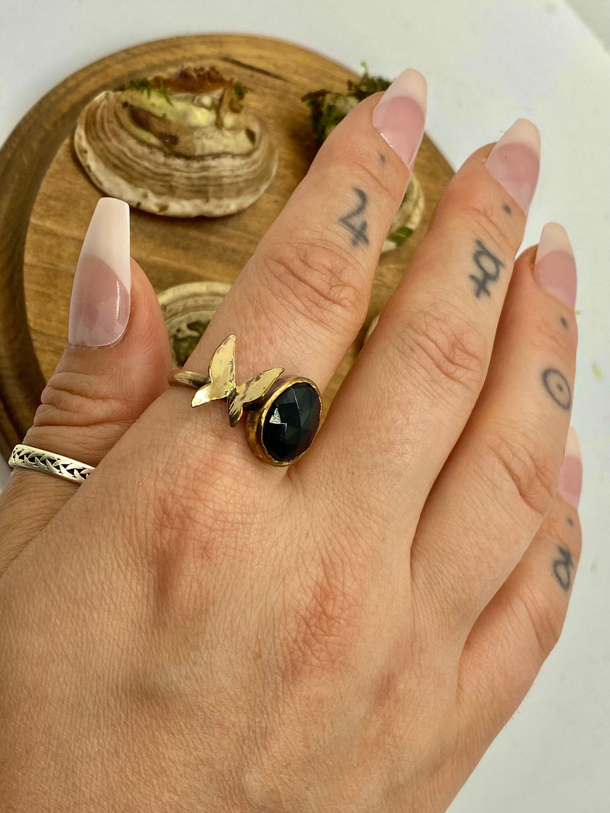 Size 9.5 14k Gold-filled Butterfly Statement Ring with Black Onyx