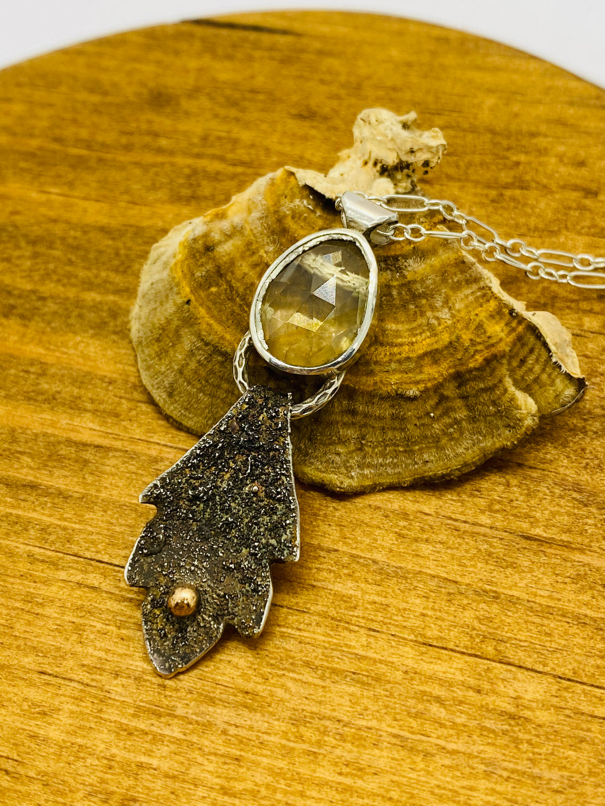 Citrine necklace with sterling silver &amp; bronze (long chain)