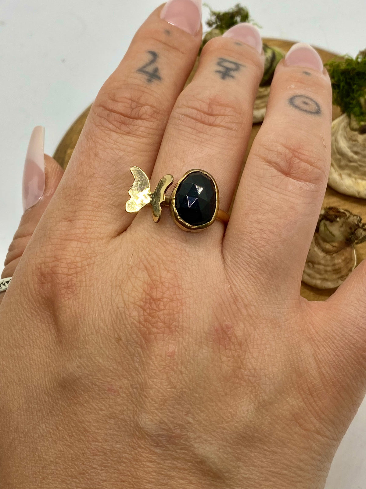 Size 8 14k Gold-filled Butterfly Statement Ring with Onyx