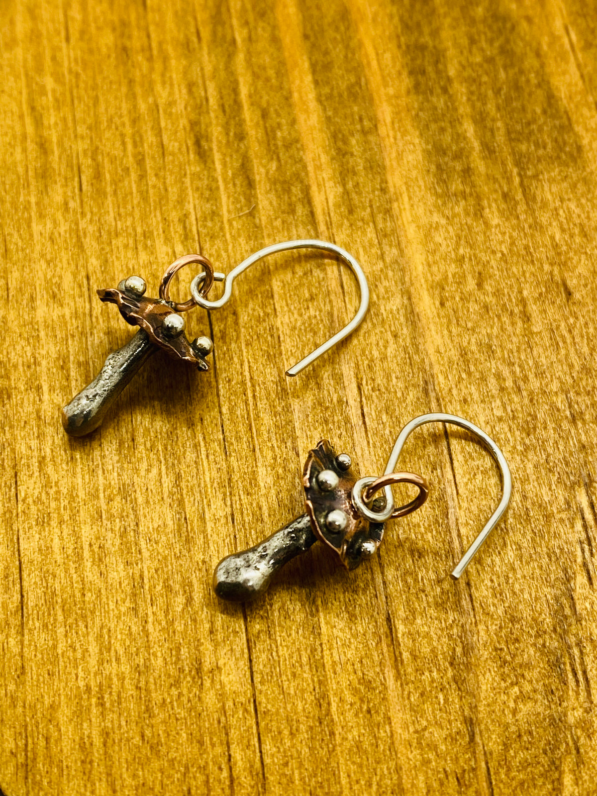 Mushroom Earrings in Sterling Silver, Copper
