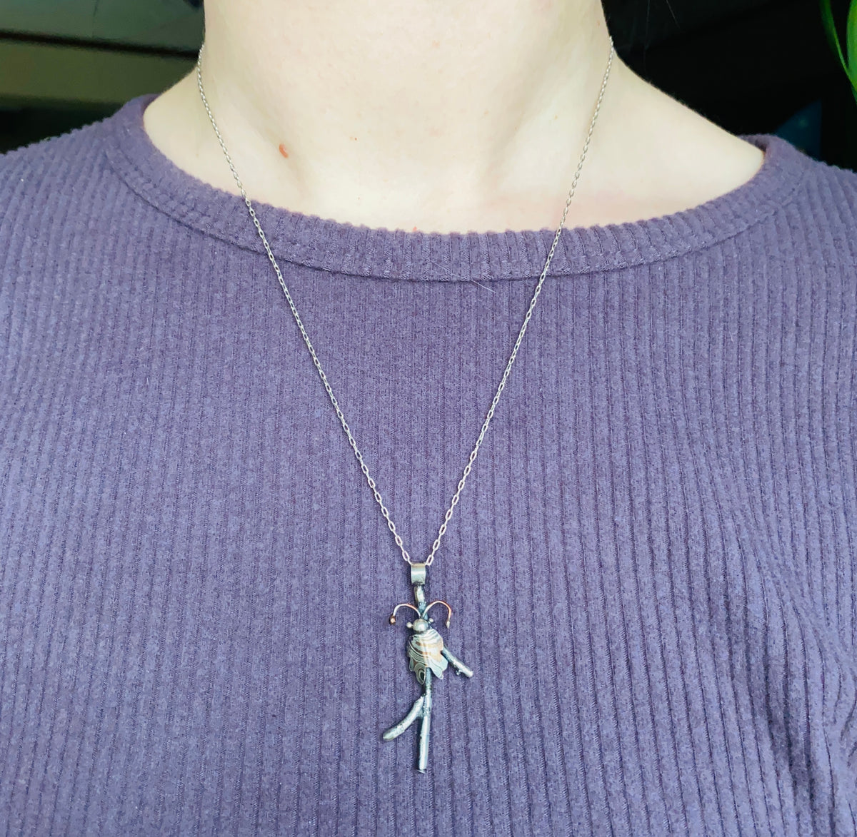 Mokume Gane beetle on twig necklace