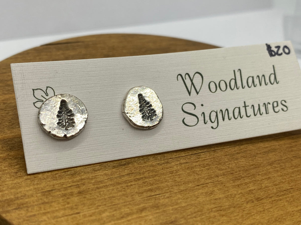 Tree stud earrings in hammered sterling silver