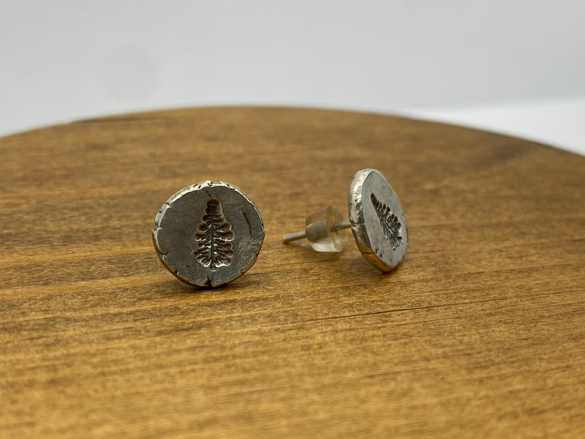 Tree stud earrings in hammered sterling silver