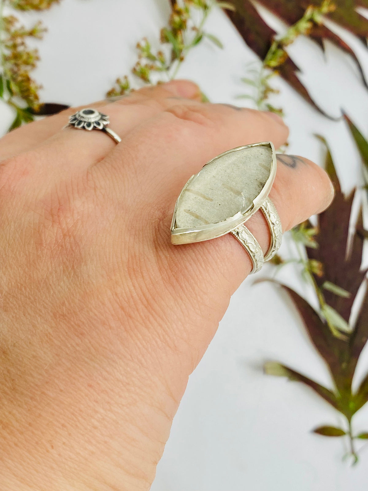 White Birch &amp; Sterling Silver Statement Ring in US Size 6