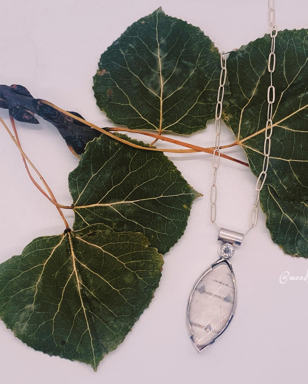 White Birch &amp; Topaz necklace in sterling silver.